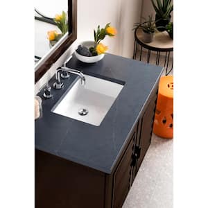 Portland 36 in. Single Vanity in Burnished Mahogany with Quartz Vanity Top in Charcoal Soapstone with White Basin