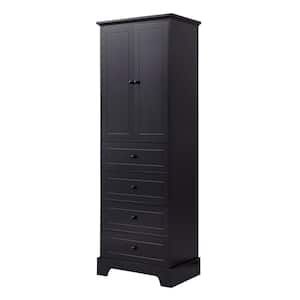 24 in. W x 16 in. D x 68 in. H MDF Black Freestanding Linen Cabinet with 2 Doors and 4 Drawers