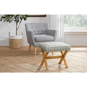 Eleanor Ottoman & Accent Stool in Windowpane Green Upholstery (20" W)
