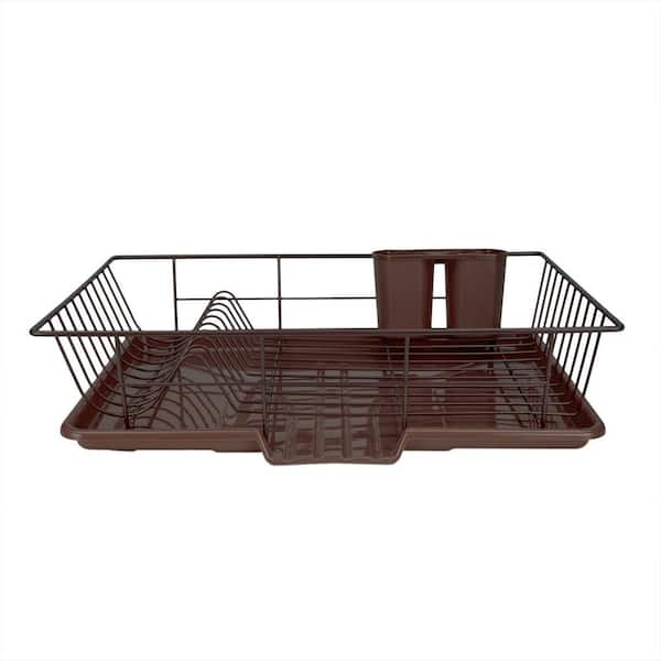 Home Basics Dish Drainer Set in Bronze with Drip Tray (3-Piece)