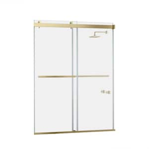 Spezia 68 in. W x 76 in. H Double Sliding Seimi-Frameless Shower Door in Brushed Gold with Clear Glass