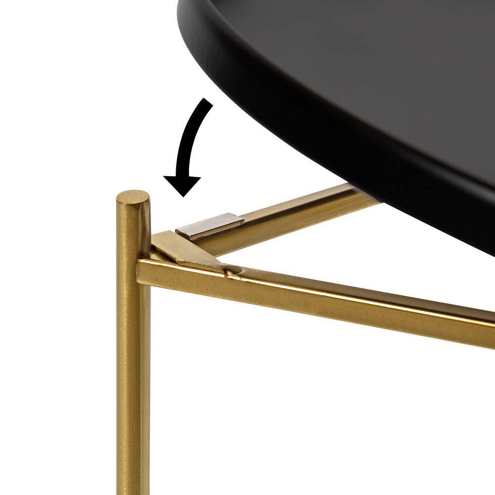 Ulani Modern Black and Gold Round Metal Nesting Side Table Set of 2