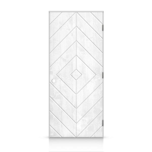 CALHOME 24 in. x 80 in. Diamond Left-Handed Hollow-Core White Stained Smooth Pine Wood Single Prehung Interior Door
