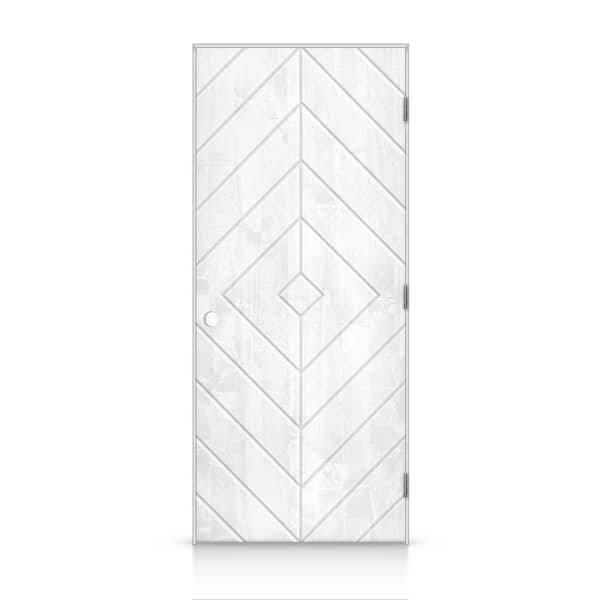 CALHOME 26 in. x 80 in. Diamond Left-Handed Hollow-Core White Stained Smooth Pine Wood Single Prehung Interior Door
