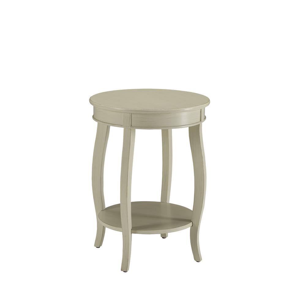 Aberta 18'' Antique White Round Wooden End Table with Shelf
