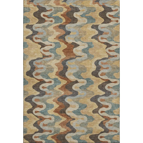 Mayfield Premium Machine Washable Abstract AMF2481 Gold 10 ft. x 14 ft. Area Rug