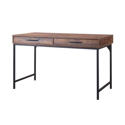 47 in. Rectangle Brown Wood Contemporary Writing Desk Executive Desk with 2-Drawer