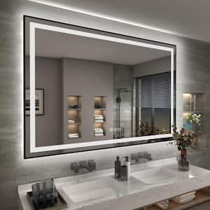 60 in. W x 40 in. H Rectangular Framed Front and Back LED Lighted Anti-Fog Wall Bathroom Vanity Mirror in Tempered Glass