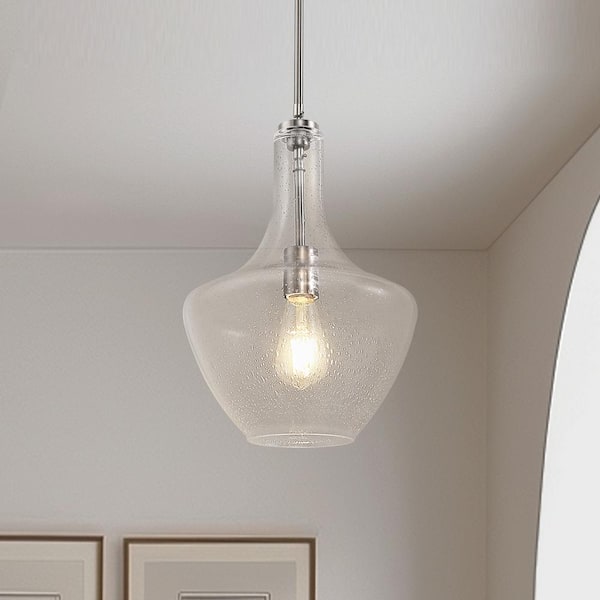 YANSUN 1-Light Brushed Nickel Industrial Pendant Lights with Clear