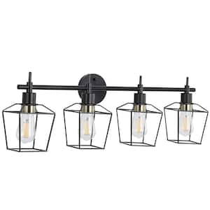 32.28 in. 4-Lights Black Vanity Light with Cage Shade