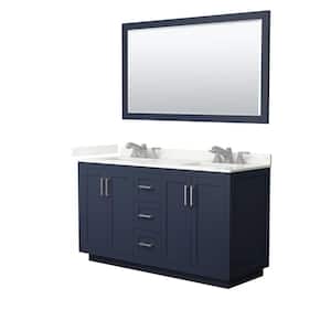 Miranda 60 in. W x 22 in. D x 33.75 in. H Double Bath Vanity in Dark Blue with Giotto Quartz Top and 58 in. Mirror
