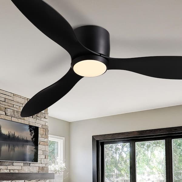 52 in. Smart Indoor Modern Black Low Profile Ceiling Fans with Remote and Wall Control with Dimmable Integrated LED