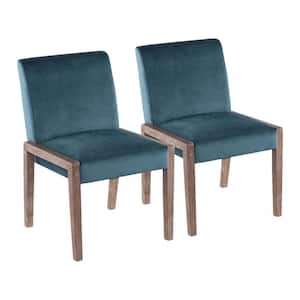 Carmen Teal Velvet and White Washed Wood Side Dining Chair (Set of 2)