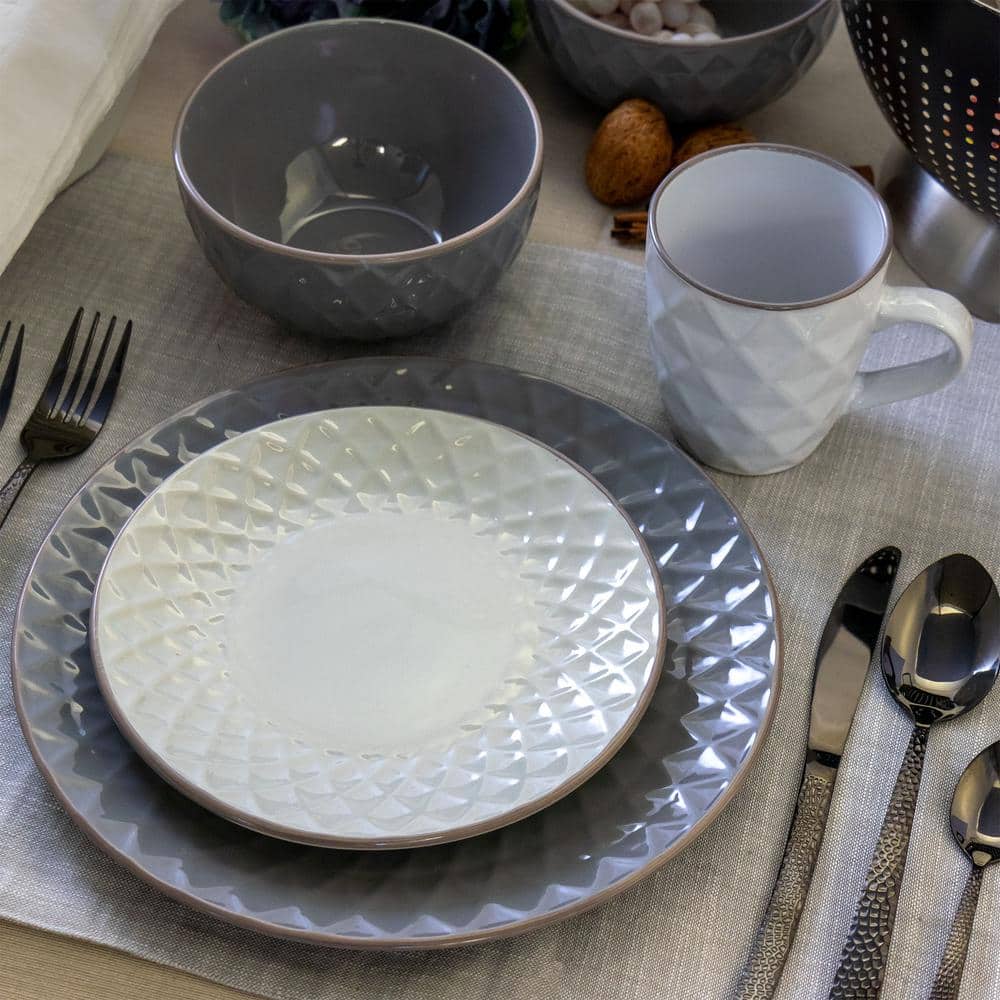 Tahitian Diamond Slate and Stone 16-Piece Stoneware Dinnerware Set