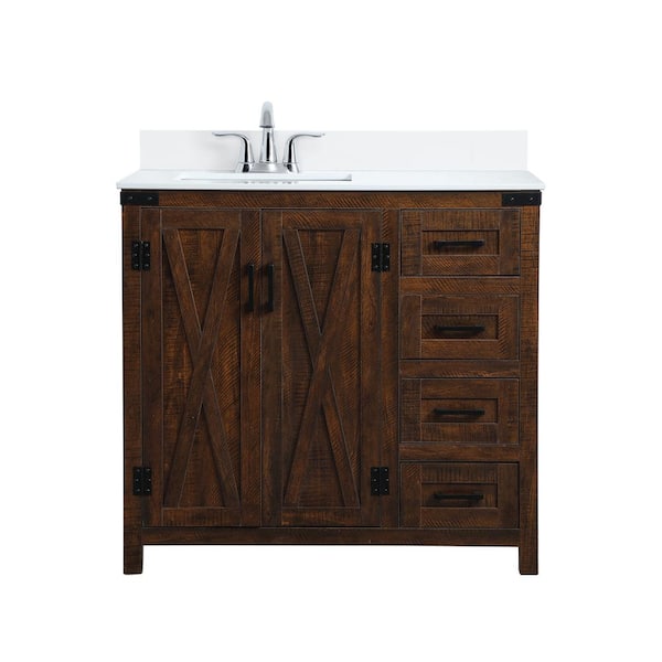 Unbranded Simply Living 36 in. W x 19 in. D x 34 in. H Bath Vanity in Expresso with Ivory White Engineered Marble Top