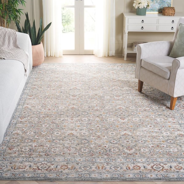 Avalon 8 ft. x 10 ft. Gray/Light Blue Ornate Distressed Floral Area Rug
