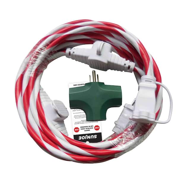 Sun Joe 25 ft. Indoor + Outdoor Extension Cord with Cord Connect Adapter Candy Cane