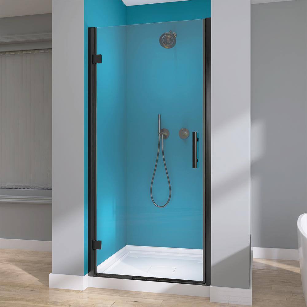 Matte Black Semi-Frameless Pivot Shower Door with Clear Glass