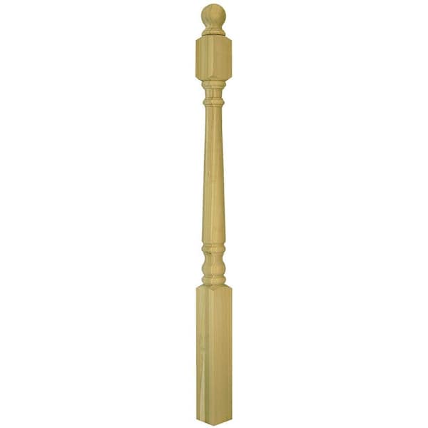 EVERMARK Stair Parts 4010 48 in. x 3 in. Unfinished Poplar Ball Top Starting Newel Post for Stair Remodel
