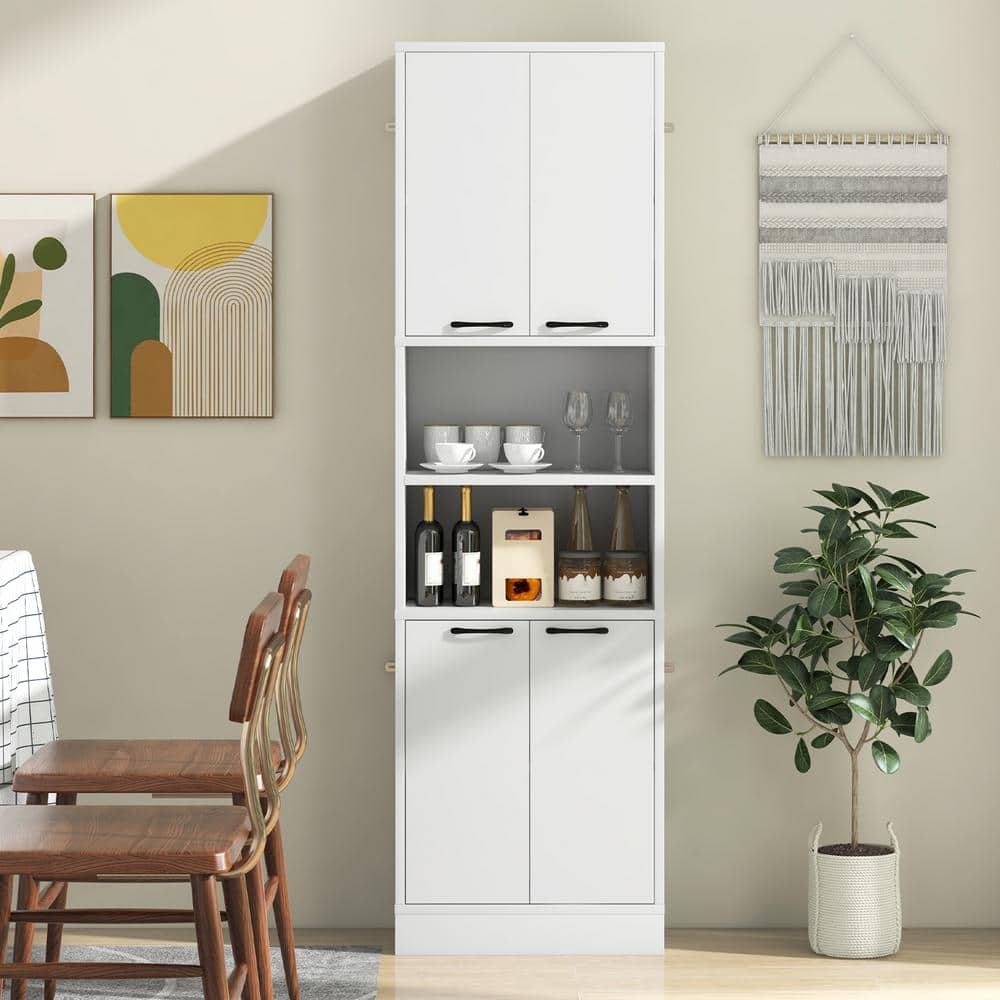 6-Shelf White Pantry Cabinet Tall Cupboard with Doors and Shelves