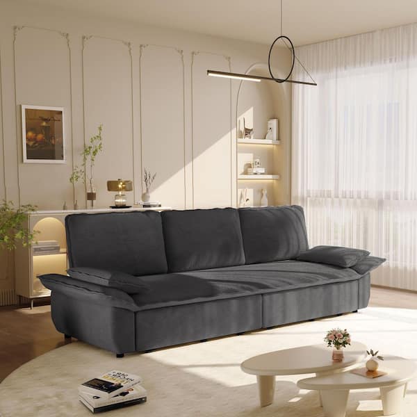 Germaine 47.2 in Grey Corduroy Upholstery King Size 3-in-1 Sofa Bed, Pull Out Sofa Bed