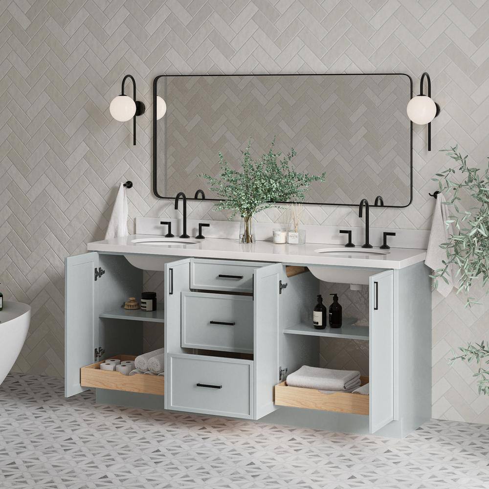 Gray Double Sink Bathroom Vanity with Quartz Top