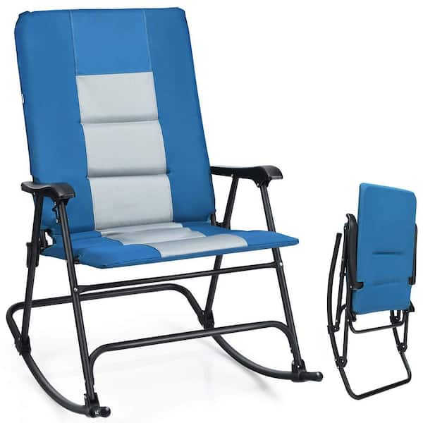 Alpulon Blue Steel Outdoor Rocking Chair Foldable Padded Camping Chair with Backrest and Armrest