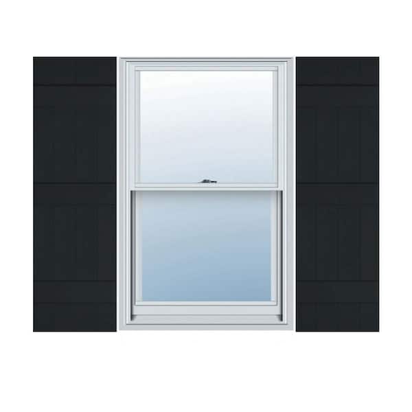 Builders Edge 14 in. W x 59 in. H Vinyl Exterior Joined Board and Batten Shutters Pair in Black