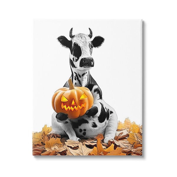 Stupell Industries Cow with Jack-o-Lantern byAnnalisa Latella 1-Piece Unframed Graphic Print Animal Poster Art Print 20 in. x 16 in.