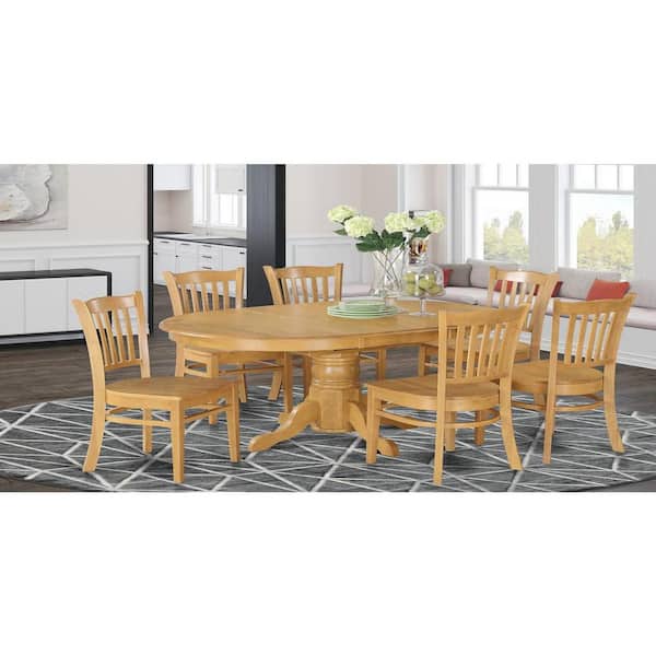East West Furniture 7-Piece Oval Natural Oak Finish Solid Wood Top Dining Table with 6-Chairs with Lattice Back