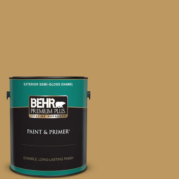 BEHR PREMIUM PLUS 1 gal. #330F-5 Golden Bear Semi-Gloss Enamel Exterior Paint & Primer