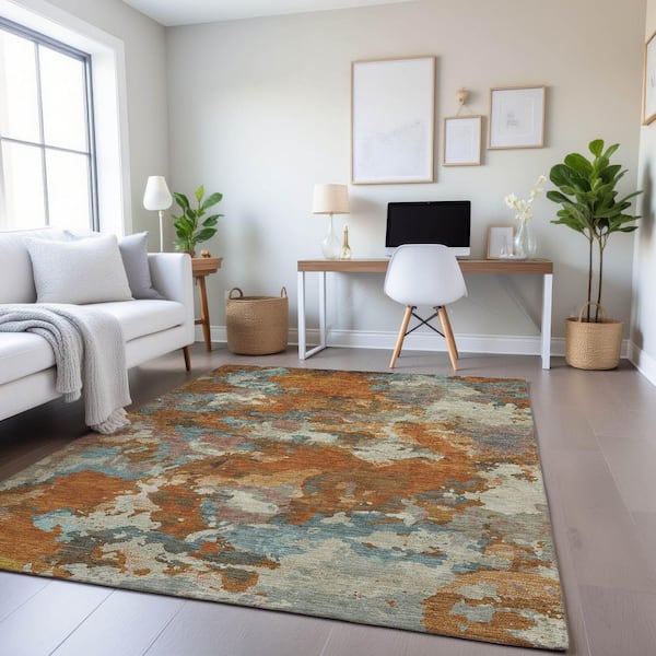 Mayfield Premium Machine Washable Abstract AMF1381 Copper 9 ft. x 12 ft. Area Rug