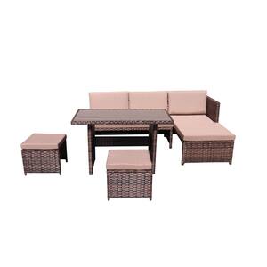 5-Piece Wicker outdoor Patio Conversation Set with Pink Cushions