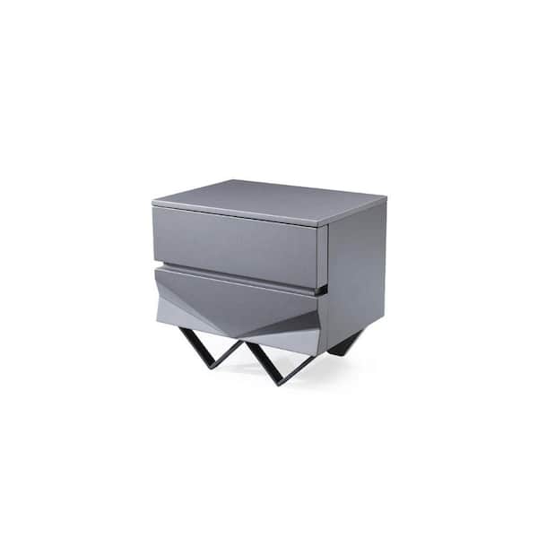 Benjara 24 in. 2-Drawer Gray and Black Wooden Nightstand