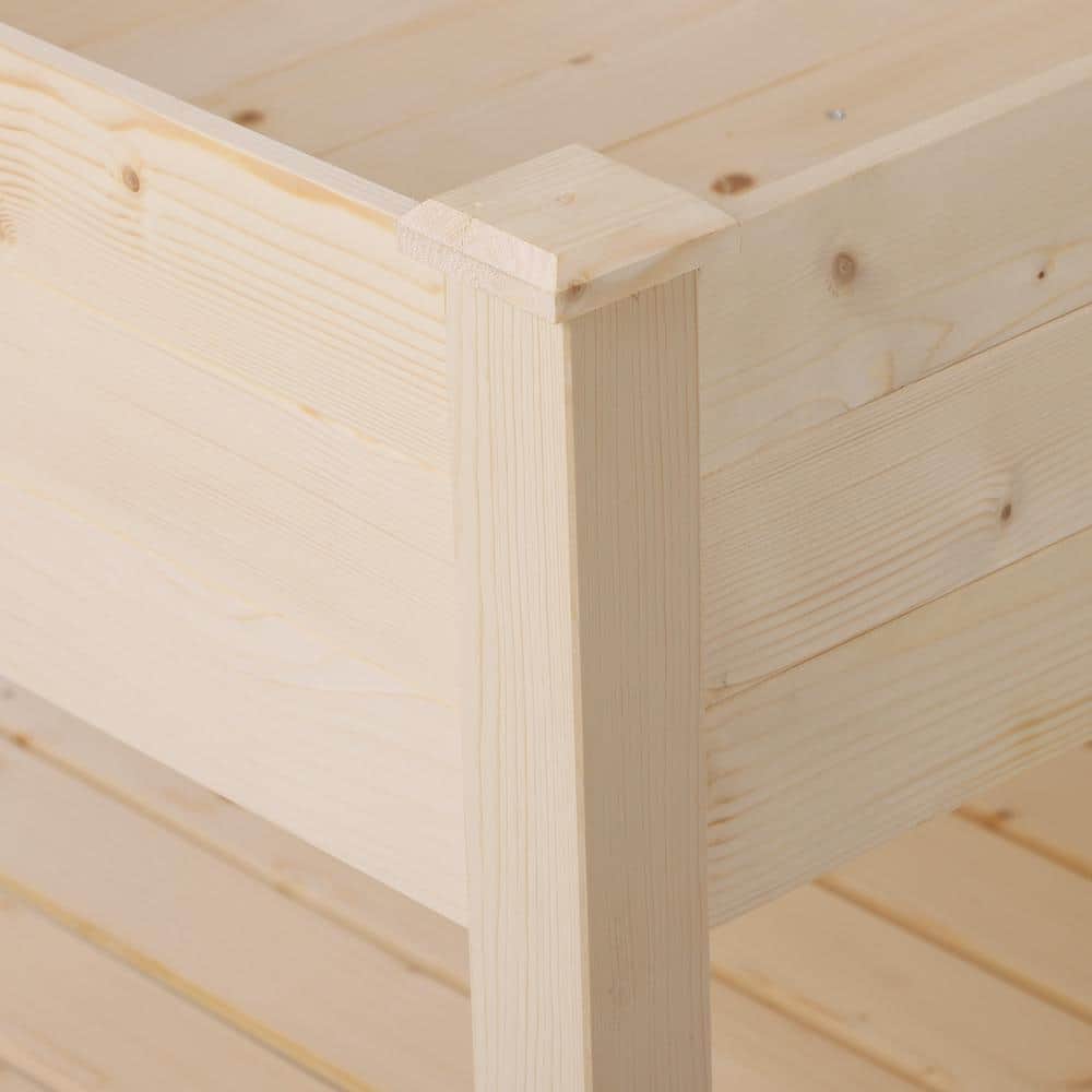 Natural Fir Wood 2-Tier Elevated Garden Bed with Storage Shelf
