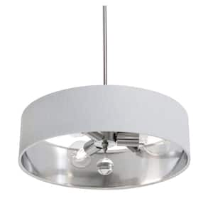 Celine 60-Watt 3-Light Satin Nickel Shaded Pendant Light with Fabric Shade and No Bulbs Included