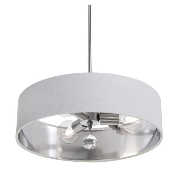AFX Celine 60-Watt 3-Light Satin Nickel Shaded Pendant Light with Fabric Shade and No Bulbs Included