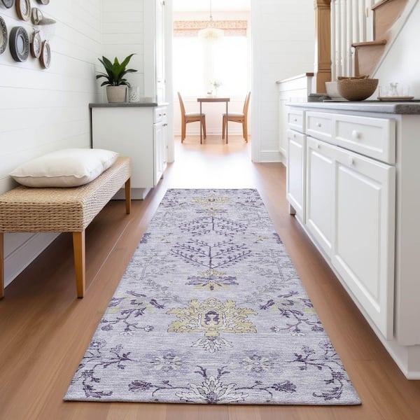 Mayfield Premium Machine Washable Abstract AMF1156 Lavender 2 ft. 3 in. x 7 ft. 6 in. Runner Rug