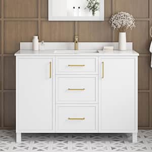 Bilston 48 in. W x 19 in. D x 34 in. H Single Sink Bath Vanity in White with White Engineered Stone Top
