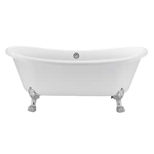 66 in. L x 30 in. W Acrylic Clawfoot Freestanding Soaking Bathtub in White with Drain and Overflow
