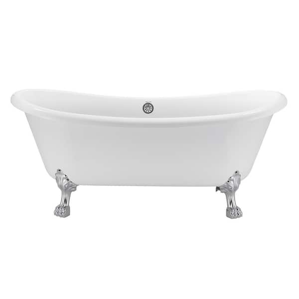 Maincraft 66 in. L x 30 in. W Acrylic Clawfoot Freestanding Soaking Bathtub in White with Drain and Overflow