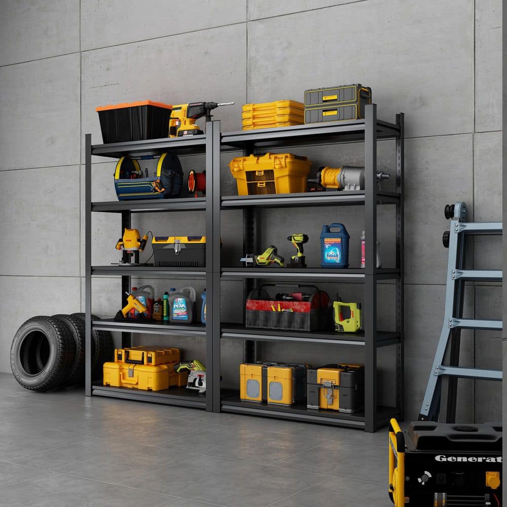72" Black Heavy Duty Metal 5-Tier Adjustable Shelving Unit