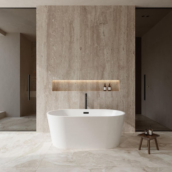 Carissa 60 in. Acrylic Flatbottom Bathtub in White with Matte Black Trim and Faucet