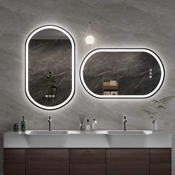 20 in. W x 35 in. H Oval Framed Anti-Fog 3-Colors Dimmable LED Light Wall Bathroom Vanity Mirror with Memory