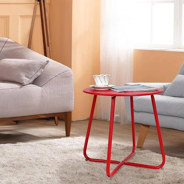Sudzendf Dard red Round Metal Patio Outdoor Side Table, Weather Resistant - image 5