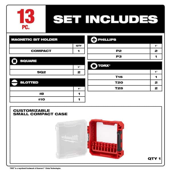 SHOCKWAVE Impact Duty Alloy Steel Screw Driver Bit Set (13-Piece)
