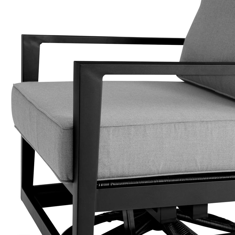 Luxurious Black Aluminum Swivel Glider Chair with Dark Gray Cushions