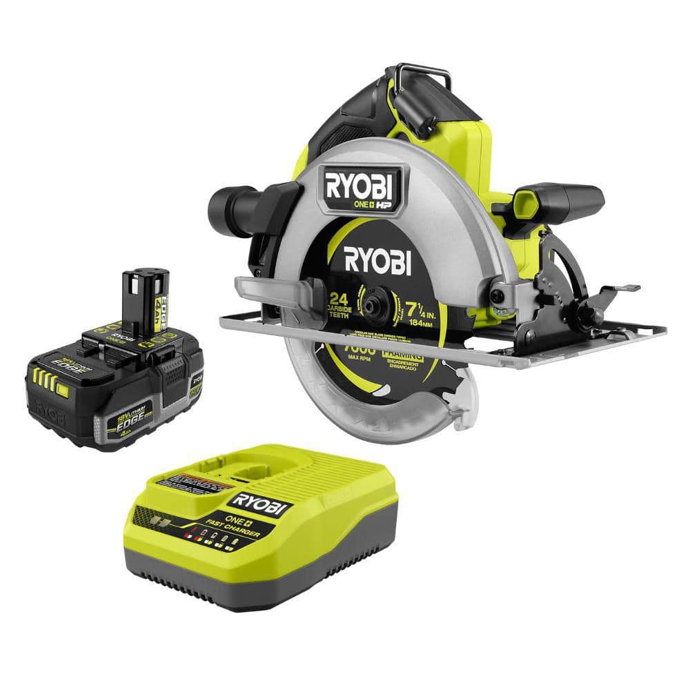 RYOBI ONE+ HP 18V Brushless Cordless 7-1/4 in. Circular Saw Kit with 4 Ah EDGE Battery and Charger (PBLCS302K1SB)