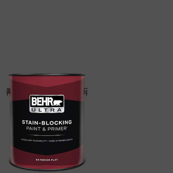 BEHR ULTRA 1 gal. #N460-7 Space Black Flat Exterior Paint & Primer