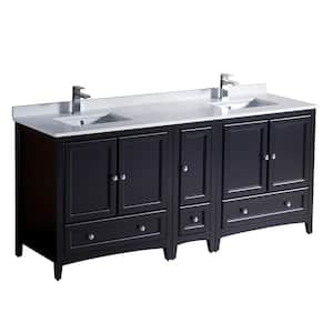 Oxford 72 in. Double Vanity in Espresso with Quartz Stone Vanity Top in White with White Basins with Side Cabinet